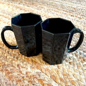 Vintage Art Deco Arcoroc Black Glass Octagon Mugs